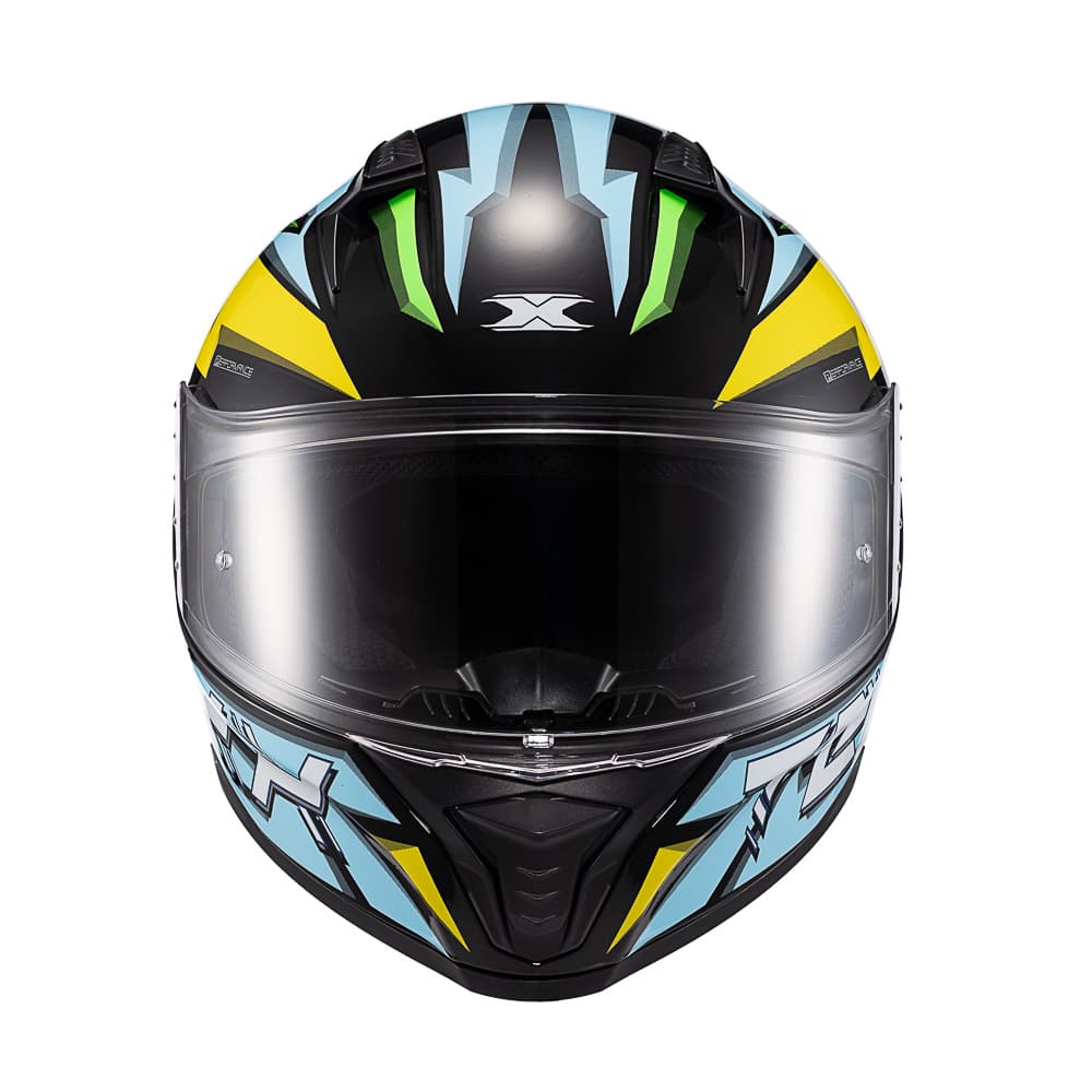 Capacete TEXX Fechado Raptor Genesis Azul Amarelo Branco Brilho
