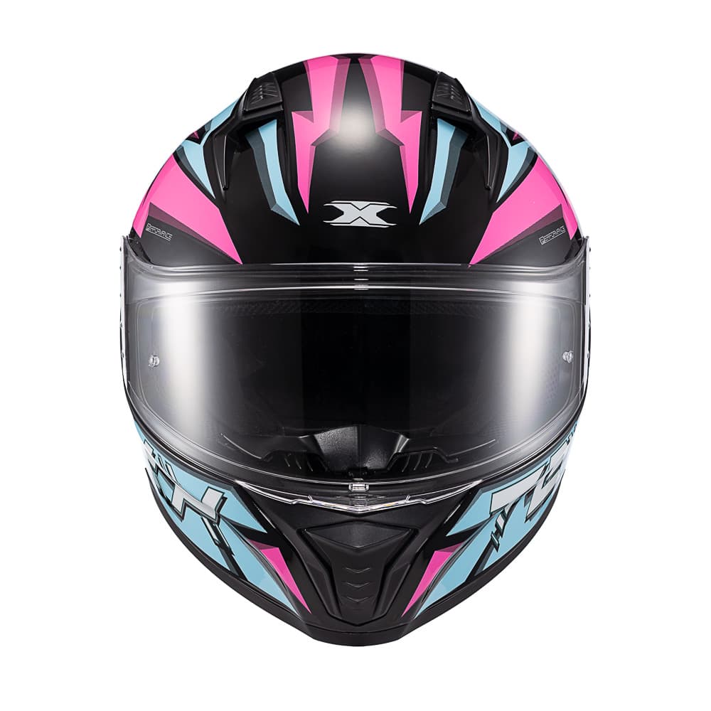 Capacete TEXX Fechado Raptor Genesis Azul Rosa Branco Brilho